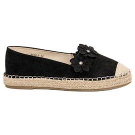 Espadrilles mit Blumen schwarz