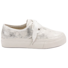 Kylie Turnschuhe mit einem Band gebunden weiß grau