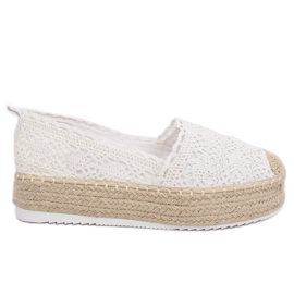 Weiße Spitze Espadrilles A8692 Weiß