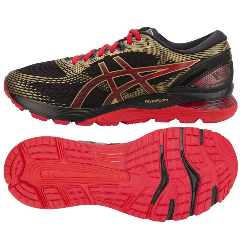 Laufschuhe Asics Gel Nimbus 21 M 1011A257-001 schwarz rot gelb