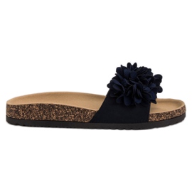 VINCEZA Hausschuhe mit Blumen blau marineblau