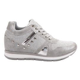Cm Paris Silberne Sneakers mit Strasssteinen grau