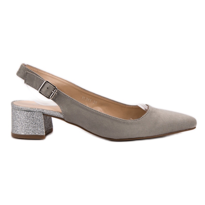 Weide Pumps mit Glitzerabsatz grau