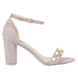 Sandalen am Pfosten mit grauen Perlen GH1519 Grau