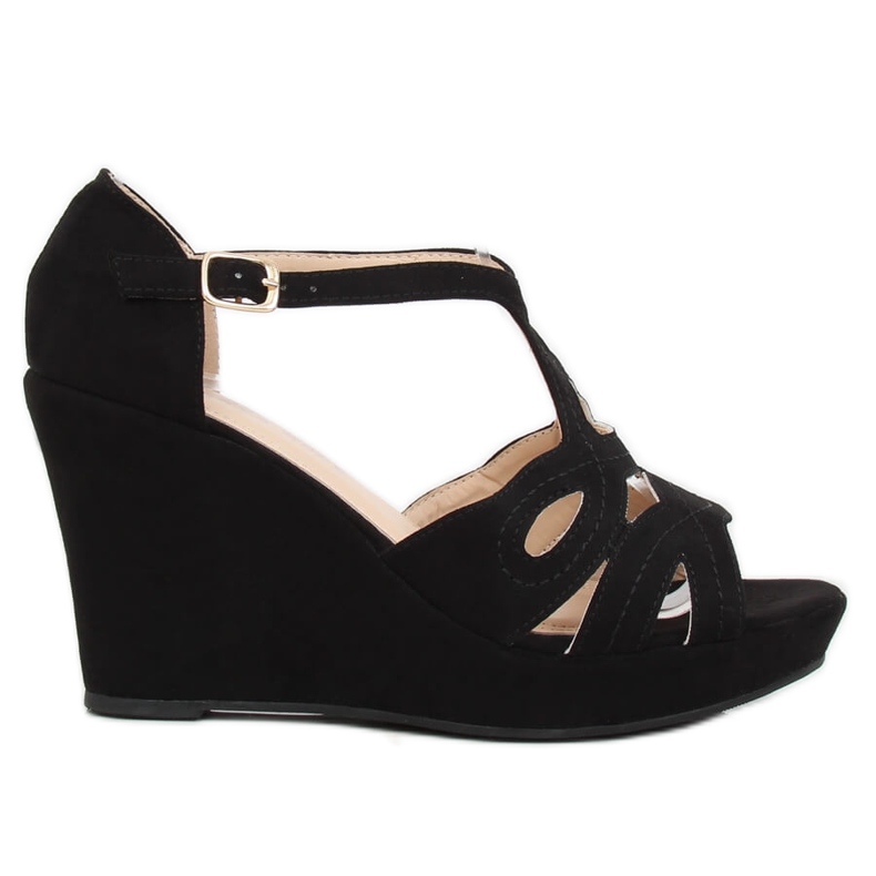 Schwarze Sandalen auf schwarzem Keil LM-002 Black