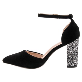 Weide Pumps mit Glitzerabsatz schwarz