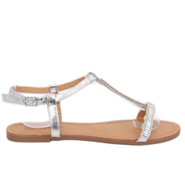 Silberne Sandalen mit Zirkonia SY644 Silver grau