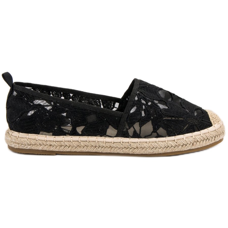 Lucky Shoes Schwarze Espadrilles aus Spitze