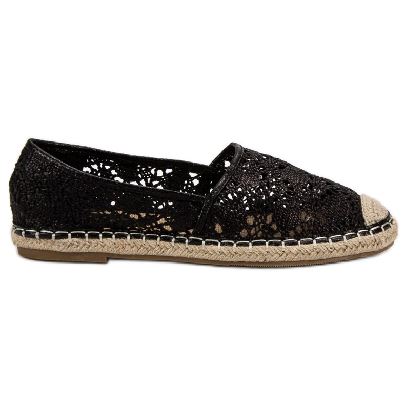 Lucky Shoes Schwarze Espadrilles aus Spitze