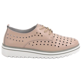 Kylie Durchbrochene Lederschuhe beige