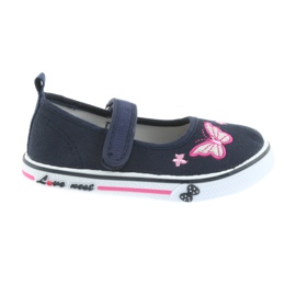 Atletico marineblaue Ballerinas, Ledereinsatz grau rosa