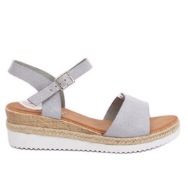 Graue Sandalen auf niedrigem Keilabsatz 7868-KL Grey