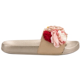 SHELOVET Goldene Hausschuhe mit Blumen