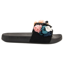 SHELOVET Schwarze Hausschuhe mit Blumen