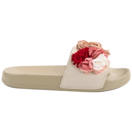 SHELOVET Beige Hausschuhe mit Blumen