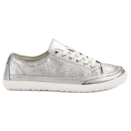 Filippo Silberne Ledersneaker grau