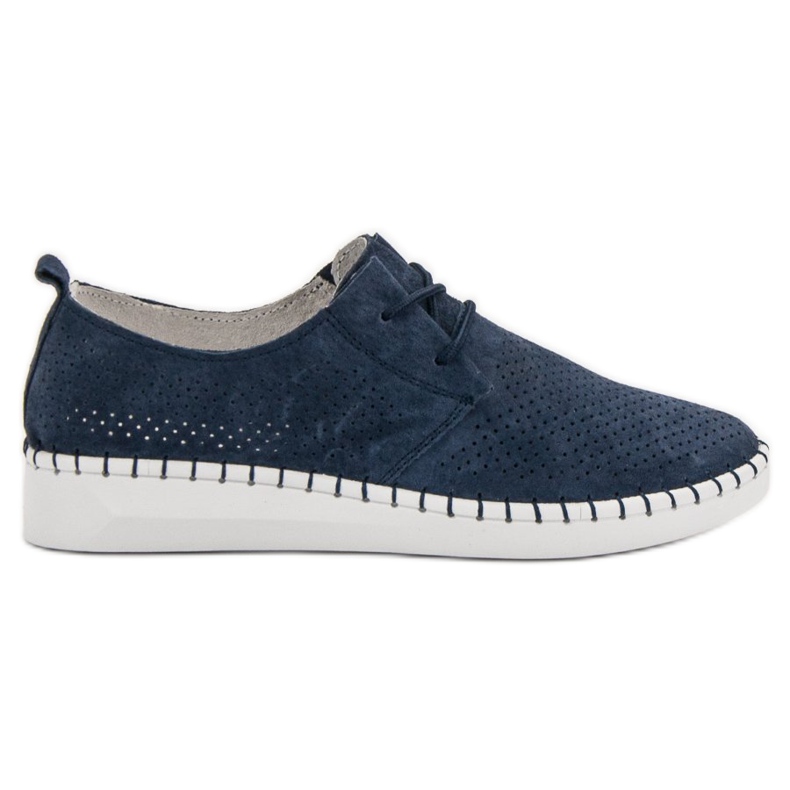 Durchbrochene Lederschuhe blau