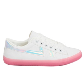 Weiße und rosafarbene Sneakers für Damen B0-08 WHITE / PEACH