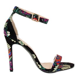 Orientalische schwarze Sandalen KSL708 Schwarz mehrfarbig