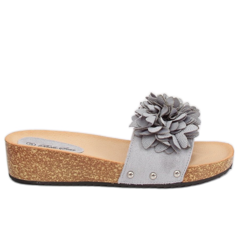 Grau S63 Graue Hausschuhe mit Blumen