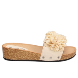 Beige Hausschuhe mit Blumen S63 Beige