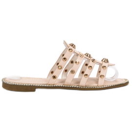 Renda Hausschuhe mit Strasssteinen braun