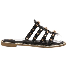 Renda Hausschuhe mit Strasssteinen schwarz