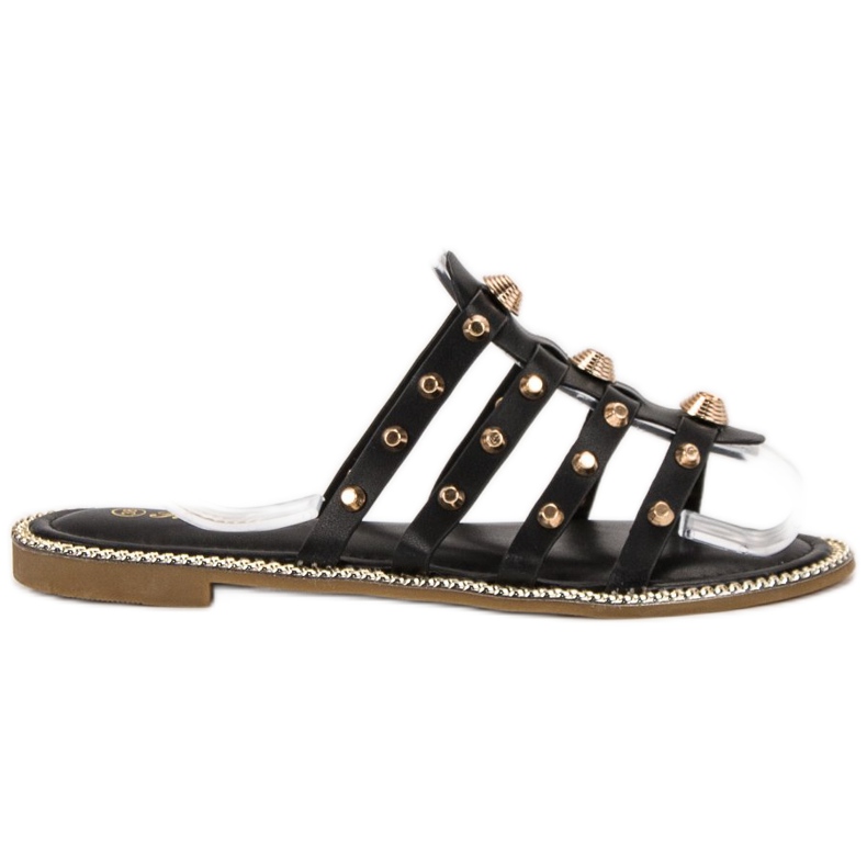 Renda Hausschuhe mit Strasssteinen schwarz