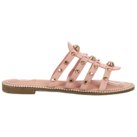 Renda Hausschuhe mit Strasssteinen rosa