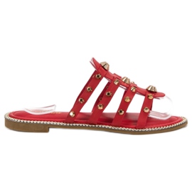 Renda Hausschuhe mit Strasssteinen rot