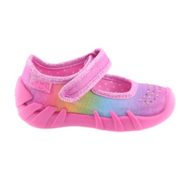 Befado Regenbogen-Kinderhausschuhe 109P183 rosa mit Zirkonen