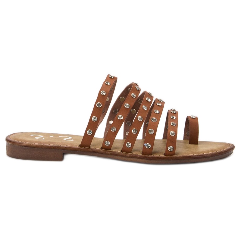 SHELOVET Hausschuhe mit Strasssteinen braun