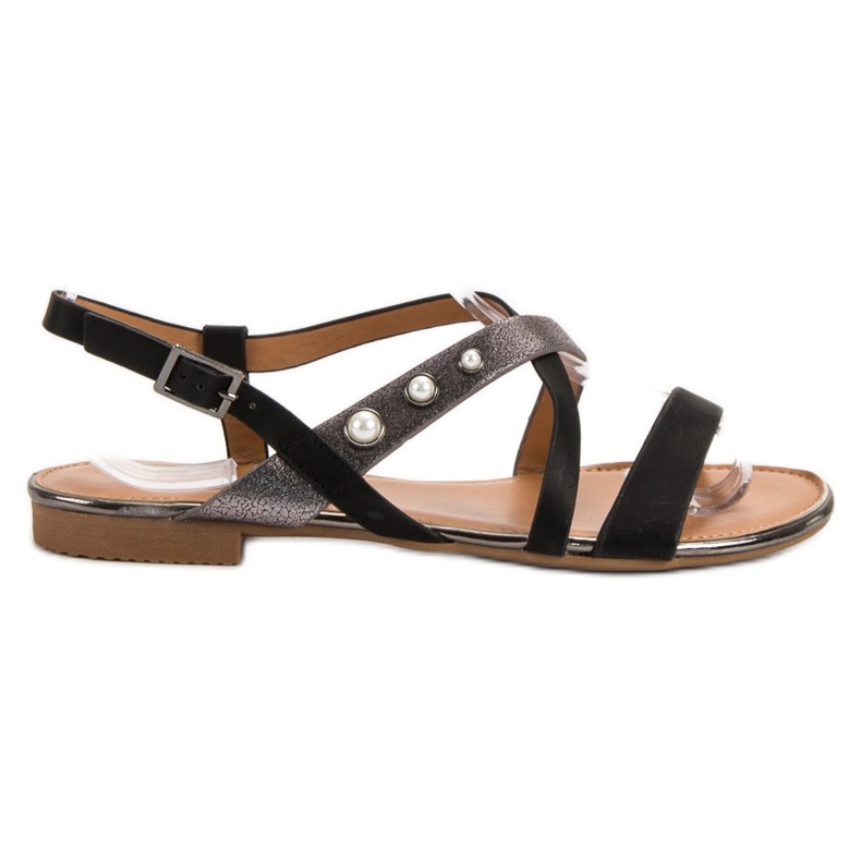 Small Swan Sandalen mit Perlen schwarz