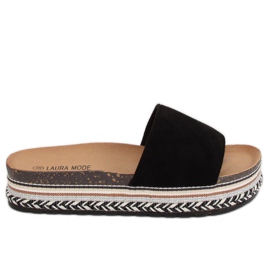 Schwarz LS-117 Schwarze Hausschuhe mit hohen Sohlen