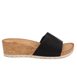 Schwarze Kork-Keil-Hausschuhe 3527-12 Schwarz