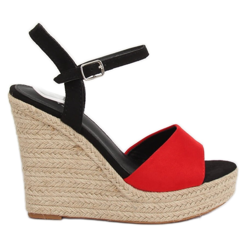 Rote Espadrilles auf Keilabsatz, rot LL-190 Red