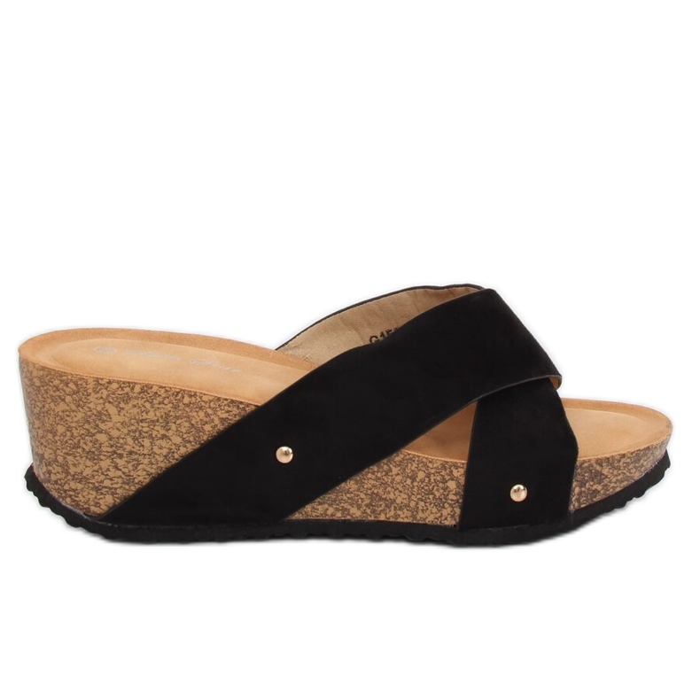 Schwarz G1560 Schwarze Keilpantoffeln