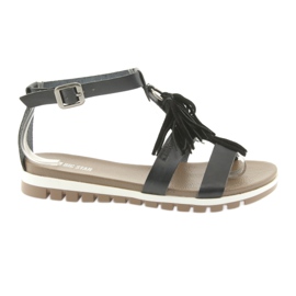 Big Star Boho 274956 Damen -Ledersandalen mit Fransen schwarz
