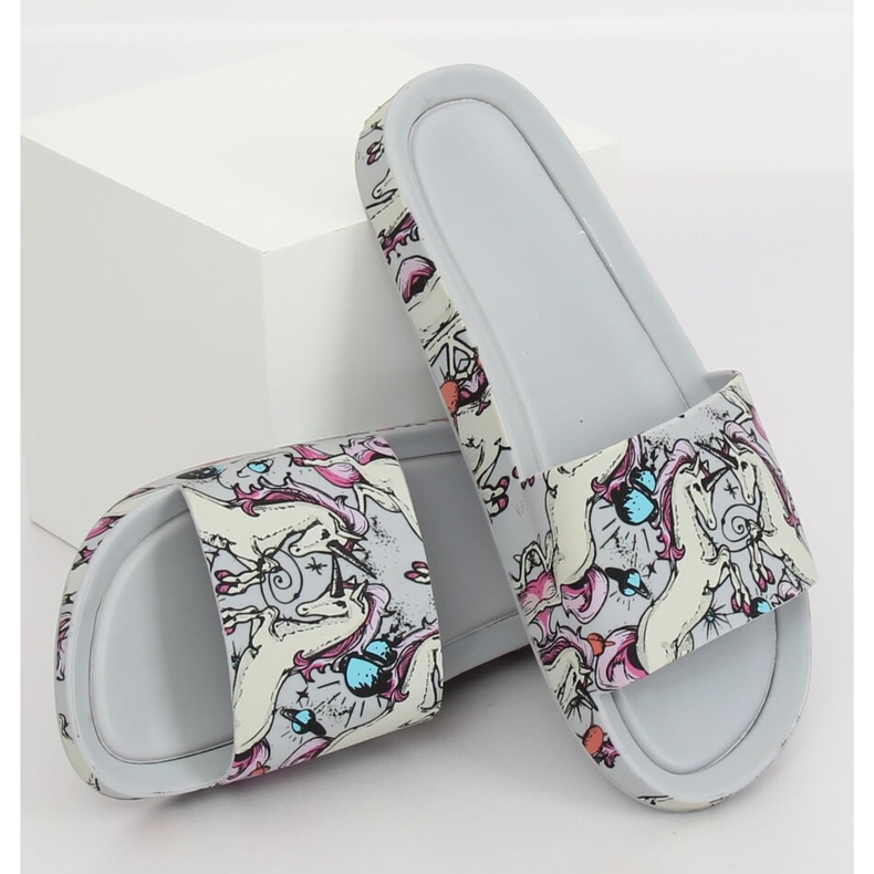 Einhorn graue Hausschuhe CK83 Grau mehrfarbig