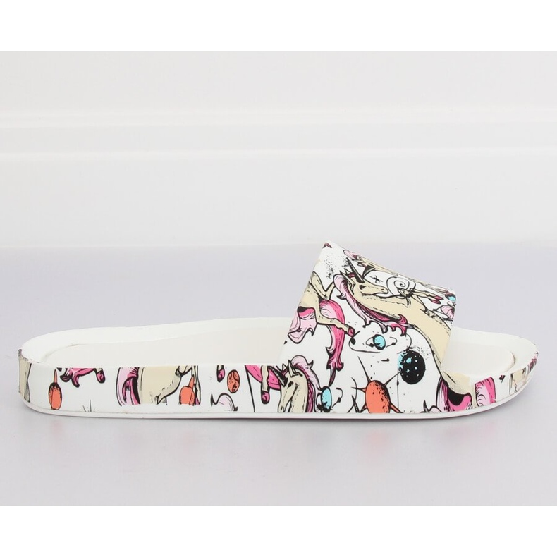 Einhorn weiße Hausschuhe CK83 Weiß mehrfarbig