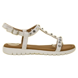 SHELOVET Weiße Sandalen mit Nieten