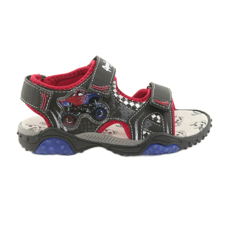 American Club Sandalen Monster Truck HL18 Schwarz/Rot Ledereinsatz