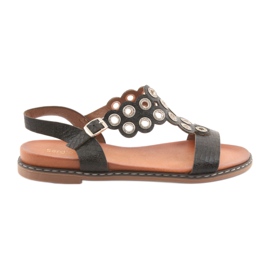 Damensandalen mit schwarzen Strasssteinen von Sergio Leone