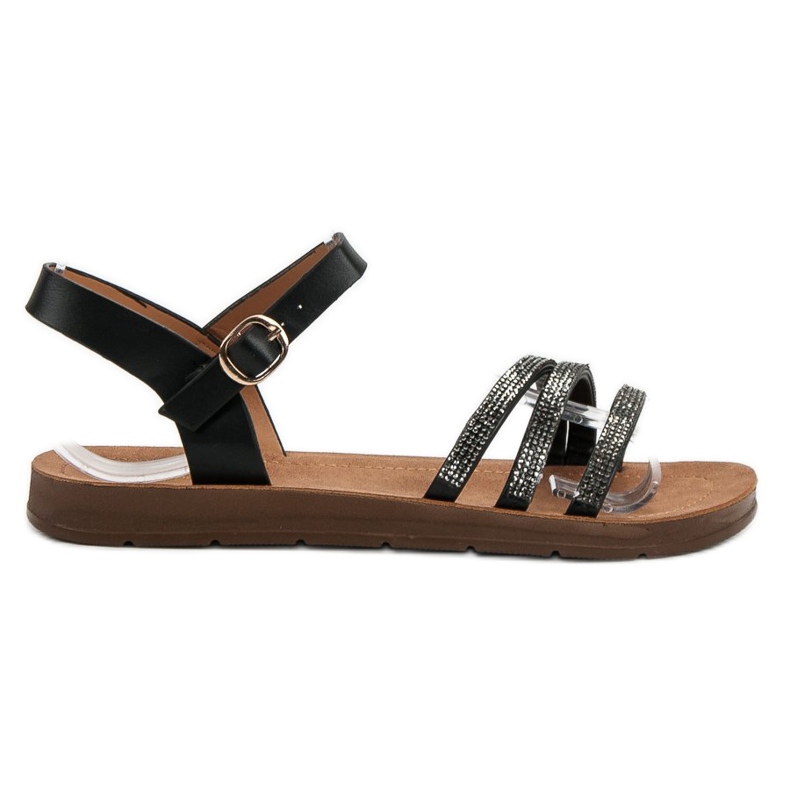 Camo Flache Sandalen mit Zirkonia schwarz