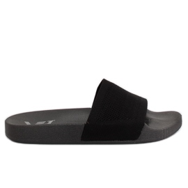 Schwarze Hausschuhe mit Strickgürtel PT-110 Schwarz