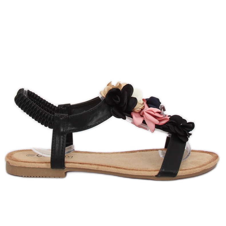 Schwarze Sandalen mit Blumen 218-174 Schwarz