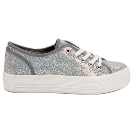 SHELOVET Sneakers mit Glitzer grau