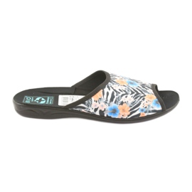 Damen Zebra Adanex 23877 Hausschuhe weiß schwarz blau orange