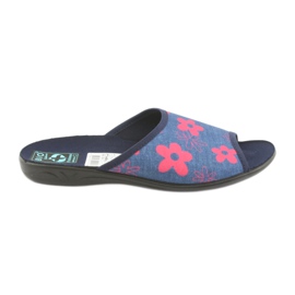 Damenhausschuhe mit Blumen Adanex marineblau rosa navy blau