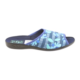 Damenhausschuhe mit Blumen Adanex 23863 marine blau grün
